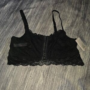 Auden Womens Black Floral Lace Longline Bralette Front Hook Eye Size Large NEW